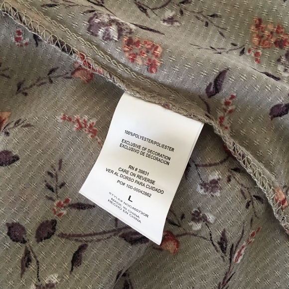 REWIND Woman’s Bell Sleeves Green/Flowers striped open back Top size L - Picture 7 of 7